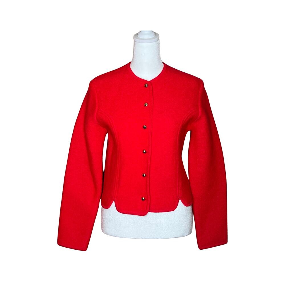 Vtg 80 Womens 100% Wool Cardigan 10 Cherry Red Classic Old Money Preppy Formal